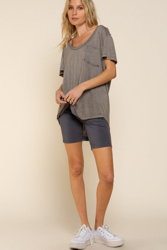 Short Sleeve Scoop Neck Top with Chest Pocket