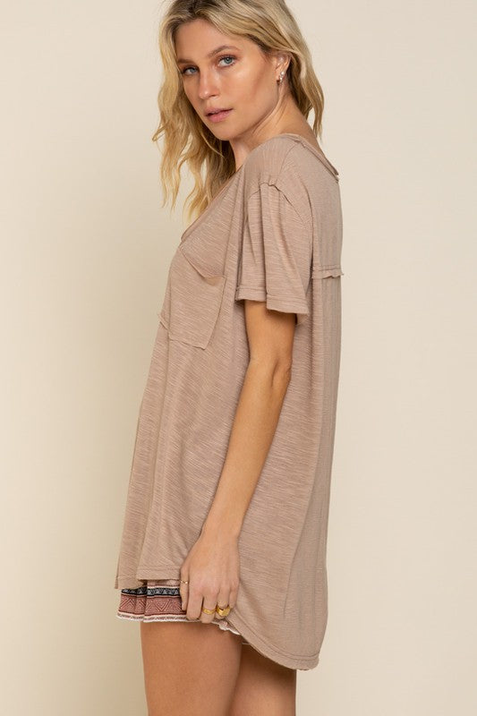 Short Sleeve Scoop Neck Top with Chest Pocket