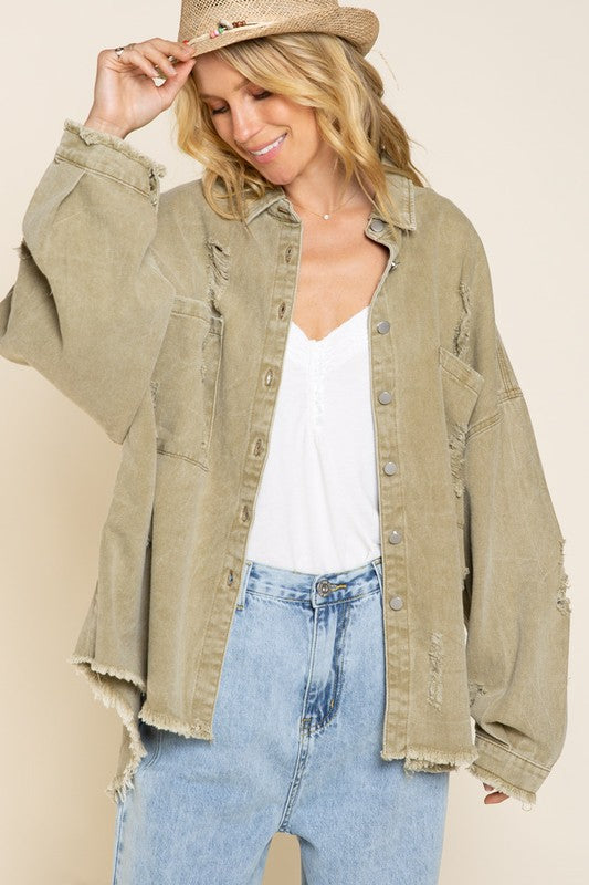 Fringe Distressed Oversized Jacket