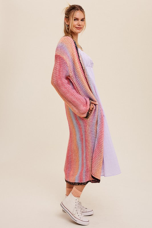 Listicle Multi Color Gradation Long Knit Open Cardigan