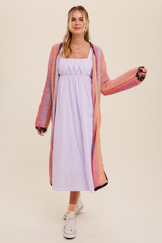 Listicle Multi Color Gradation Long Knit Open Cardigan