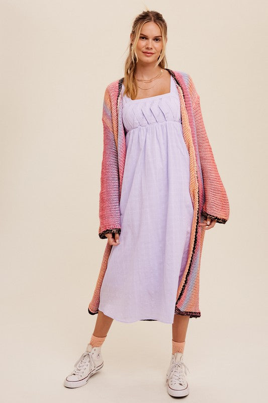 Listicle Multi Color Gradation Long Knit Open Cardigan