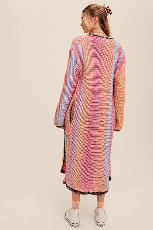 Listicle Multi Color Gradation Long Knit Open Cardigan