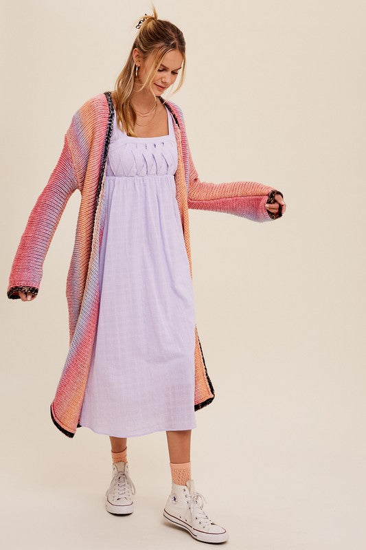 Listicle Multi Color Gradation Long Knit Open Cardigan