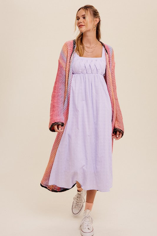 Listicle Multi Color Gradation Long Knit Open Cardigan