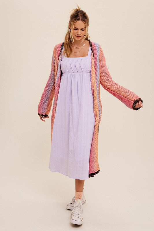 Listicle Multi Color Gradation Long Knit Open Cardigan