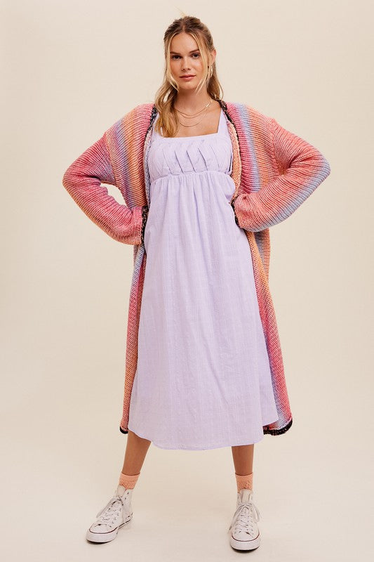 Listicle Multi Color Gradation Long Knit Open Cardigan