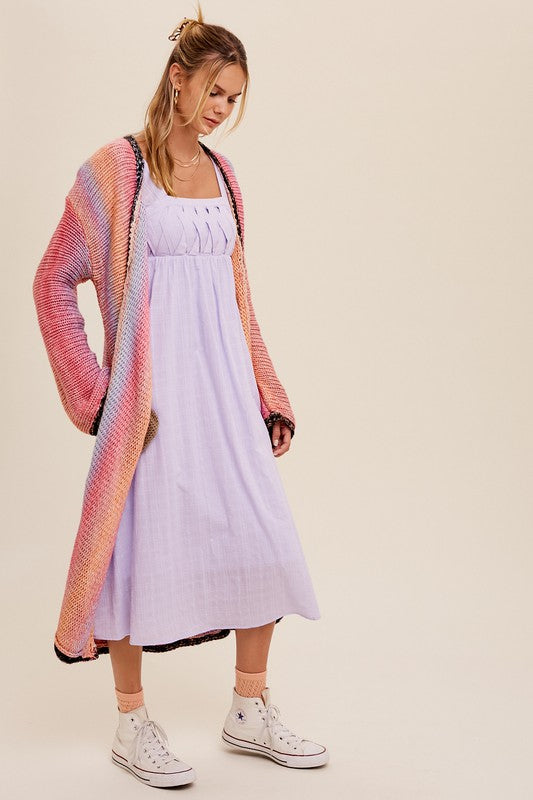 Listicle Multi Color Gradation Long Knit Open Cardigan