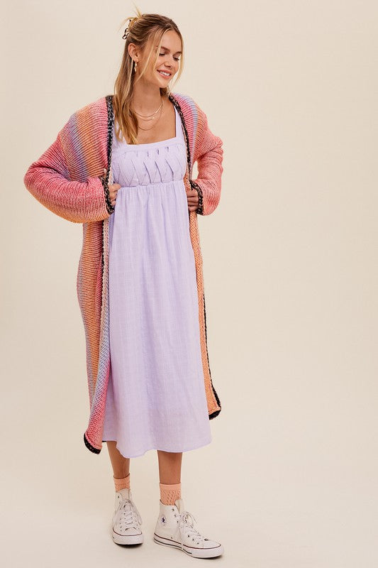 Listicle Multi Color Gradation Long Knit Open Cardigan