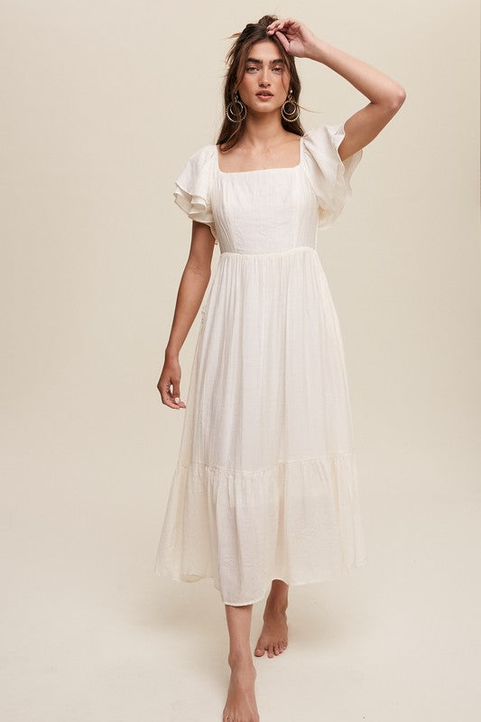 Listicle Square Neck Ruffled Short Sleeve Maxi Dress