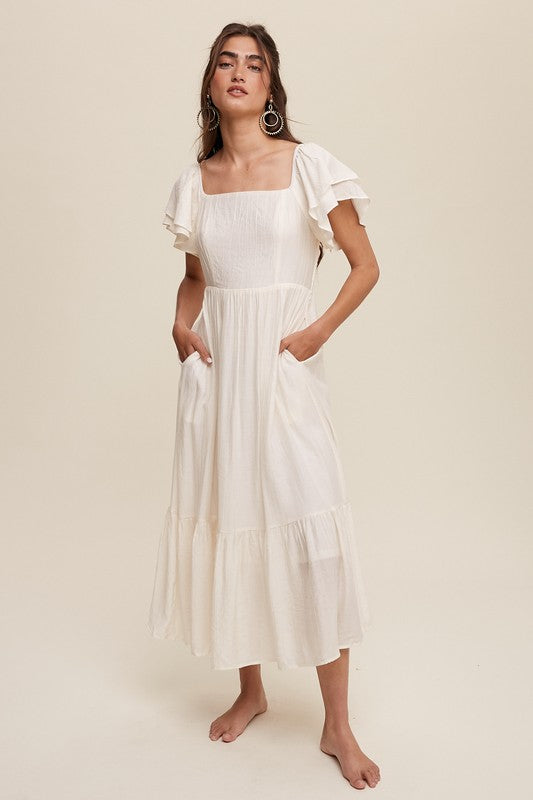 Listicle Square Neck Ruffled Short Sleeve Maxi Dress