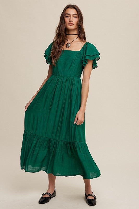 Listicle Square Neck Ruffled Short Sleeve Maxi Dress