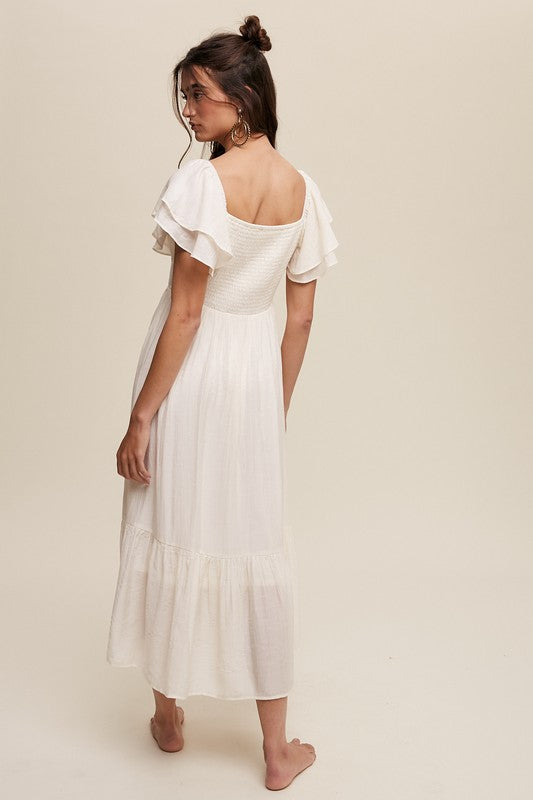 Listicle Square Neck Ruffled Short Sleeve Maxi Dress