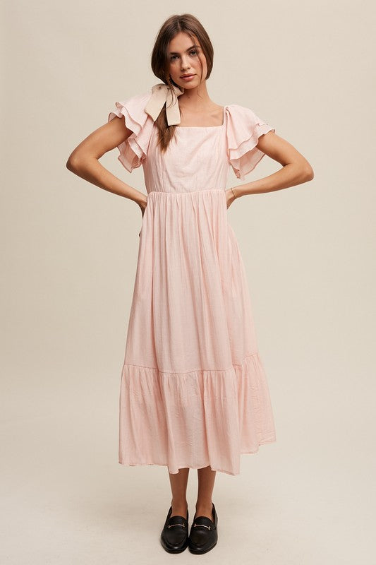 Listicle Square Neck Ruffled Short Sleeve Maxi Dress