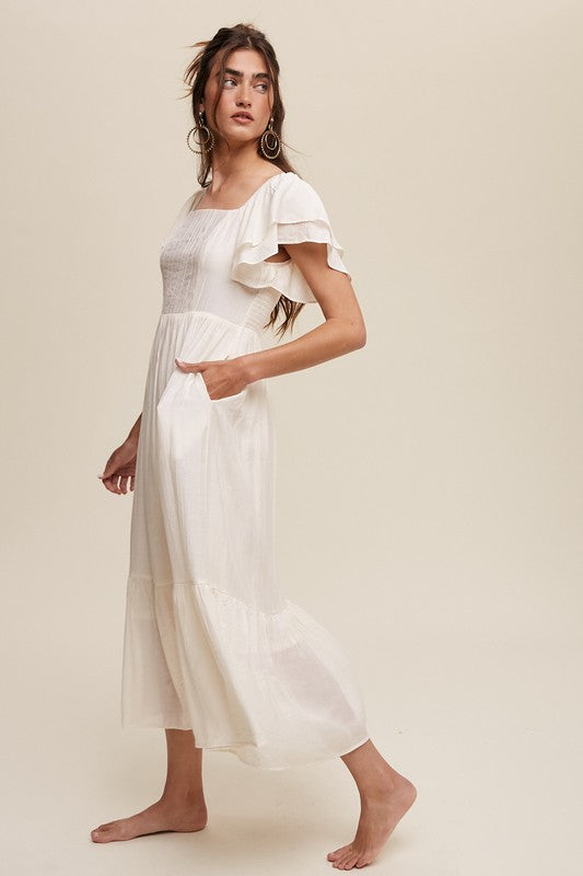 Listicle Square Neck Ruffled Short Sleeve Maxi Dress