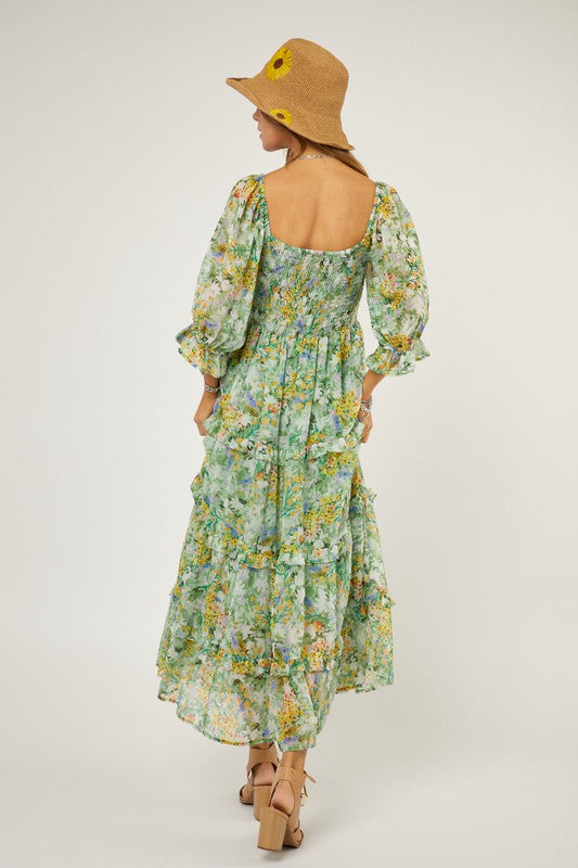 Davi and Dani Floral Chiffon Midi Dress