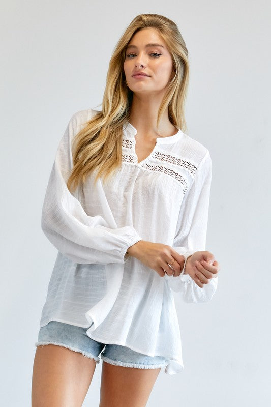 Solid V-Neck Blouse Top