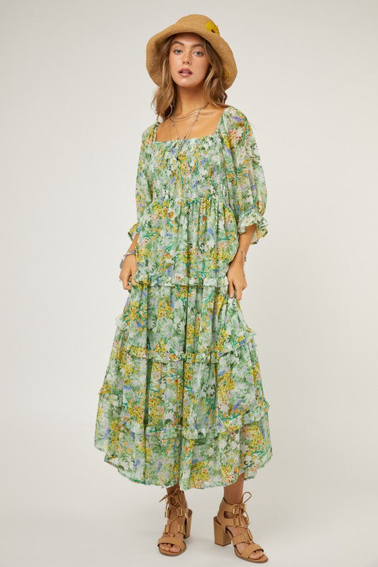 Davi and Dani Floral Chiffon Midi Dress