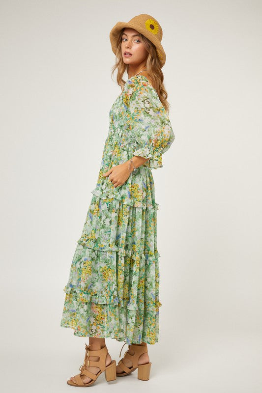 Davi and Dani Floral Chiffon Midi Dress