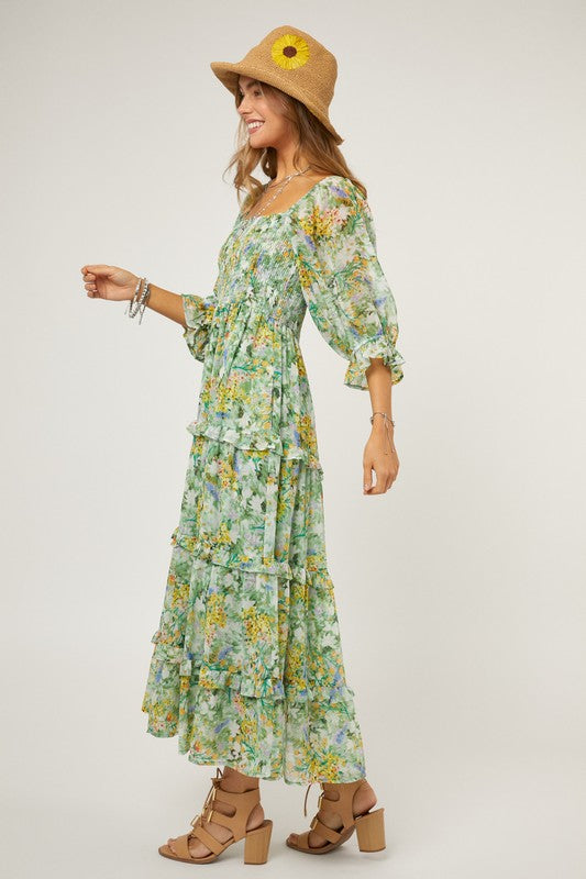 Davi and Dani Floral Chiffon Midi Dress