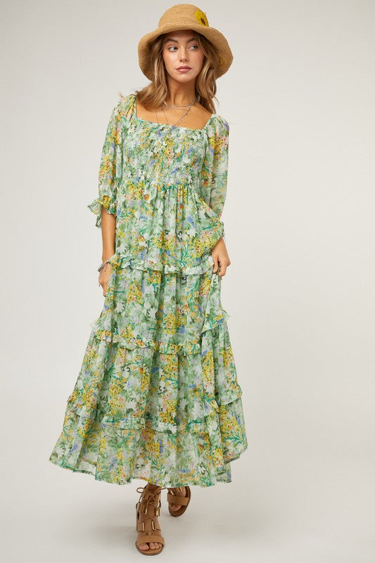 Davi and Dani Floral Chiffon Midi Dress