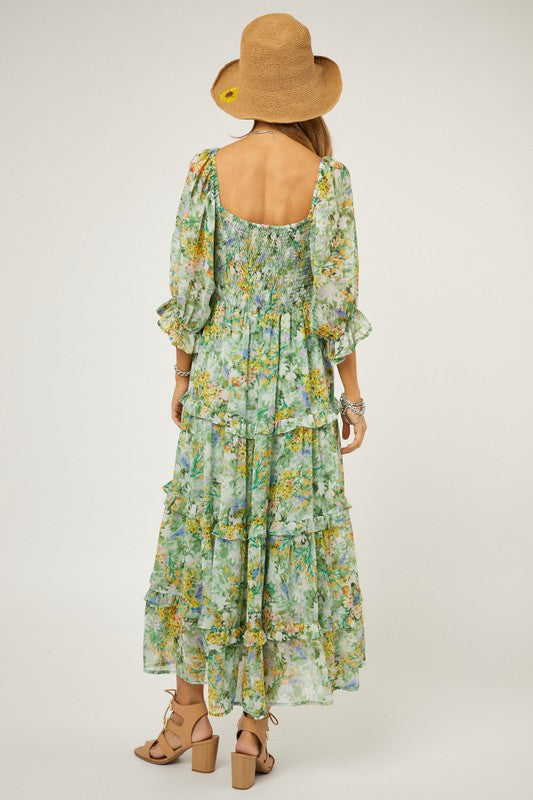 Davi and Dani Floral Chiffon Midi Dress