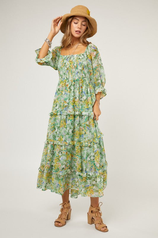 Davi and Dani Floral Chiffon Midi Dress